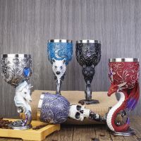 Dragon Wine Goblet Resin Stainless Steel Wolf Head Skull Unicorn Cat 3D Goblet Exquisite Ornaments Birthday Valentines Day Gift