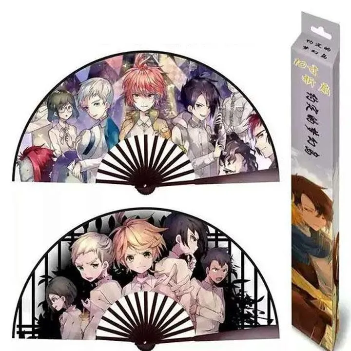 Quạt nan Miền Đất Hứa The Promised Neverland 31cm cầm tay in hình anime chibi 2 mặt Quạt nan Miền Đất Hứa The Promised Neverland 31cm cầm tay in hình anime chibi 2 mặt
