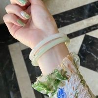 Natural Hetian Jade Bracelet Thin Round Jingle Bracelet For Women Genuine Ice Clear Water Green White Jade Ice Transparent Bracelet