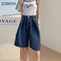 【hot】 ZOENOVA Waist Five-point Pants Straight Denim Shorts 2023 Womens Design Ins Street Trend