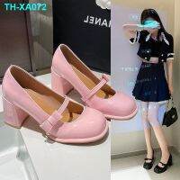 French retro beautiful pink thick high-heeled shoes Mary 2023 new bowknot single women