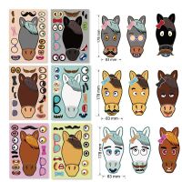 6-24Sheets Make a Face Sticker DIY Children Own Horse Cartoon Animal Jigsaw Sticker Puzzle Game Fun Toys Gifts For Kids Toddlers Stickers