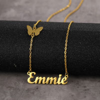 Personalized Custom Fashion Gold Stainless Steel Name Necklaces for Women Men Customized Necklace With Butterfly Pendant Jewelry