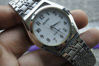 นาฬิกา Vintage มือสองญี่ปุ่น CITIZEN Reguno ระบบ Solar ผู้ชาย ทรงกลม กรอบเงิน หน้าขาว หน้าปัด 35มม. ตัวเรือนสแตนเลสใช้งานได้ปกติ สภาพดี ของแท้ ไม่กันน้ำ