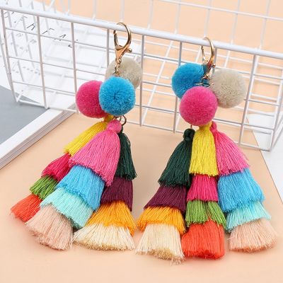 New Creative Fashion Candy Color Pompom Tassel Keychain With Fur Ball Key Chain Bags Purses Cellphones Keyring Accessories
