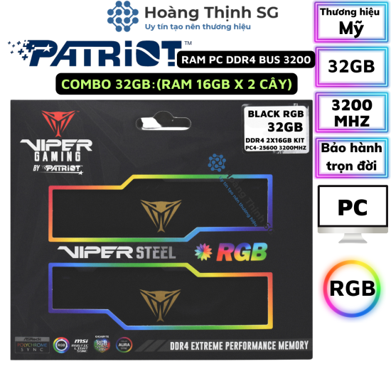 Combo ram viper steel rgb ddr4 16gb 32gb bus 3200mhz patriot - ảnh sản phẩm 2