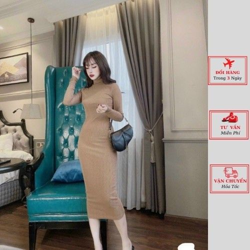 Váy body len nữ cổ lọ dáng dài maxi siêu tôn dáng ulzzang Hàn Quốc ...