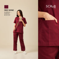 Scrub in | ชุดสครับคอวีพร้อมส่ง unisex สี Red wine ผ้า Toray biscop (มีบริการปักชื่อ)