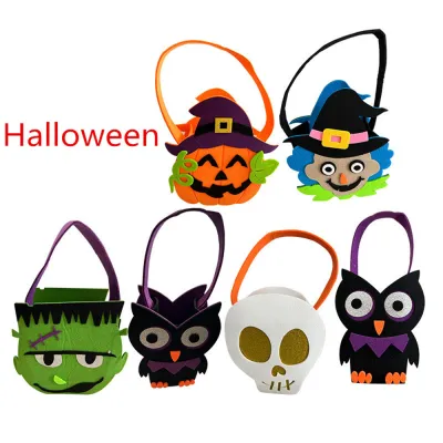 Kids Halloween Handbag Felt Pumpkin Candy Pouch Halloween Candy Bag Children Storage Organizer Kids Witch Handbag