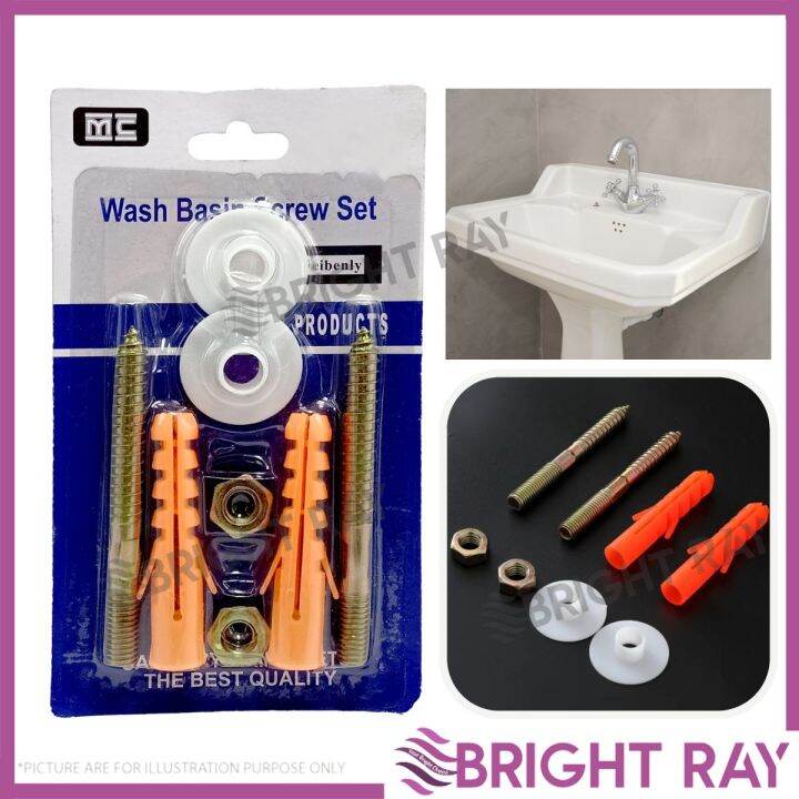 Wash Basin Screw with Nut and Wall Plug Set Fixing Sink Sinki Plug