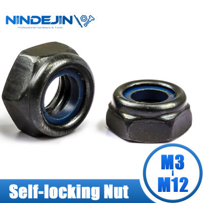 NINDEJIN สีดำ Nylon Lock Nut 304สแตนเลสเหล็กคาร์บอน Hex หกเหลี่ยม Self ล็อค M3 M4 M5 M6 M8 M10 M12 Lock Nut