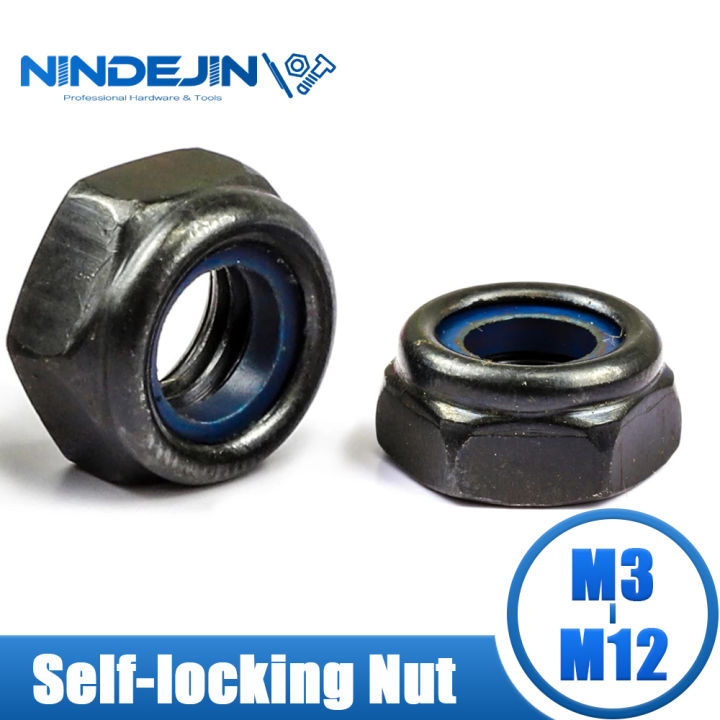 Nindejin Black Nylon Lock Nut 304 Stainless Steel Carbon Steel Hex Hexagon Self Locking Nut M3 