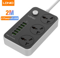 LDNIO รางปลั๊กไฟ 2Meter ปลั๊กไฟอเนกประสงค์สำหรับเดินทาง 6USB และ 6 พอร์ตรางปลั๊กไฟป้องกันการโอเวอร์โหลด