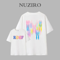 NUZIRO เสื้อยืดแขนสั้นคู่พิมพ์ลายผีเสื้อสำหรับผู้หญิงจากผ้าฝ้ายบริสุทธิ์เกาหลี