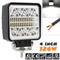 Ultra Bright 4นิ้ว126W ไฟ LED ทำงานสแควร์สำหรับรถออฟโรด/suv/atv/ รถบรรทุก