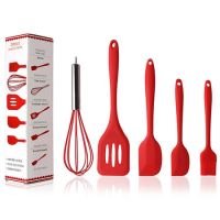 QTCF-5pcs Silicone Cooking Utensils Set Egg Beater Shovel Non-stick Spatula Shovel Wooden Handle Cooking Tools Set With Kitchen Tools