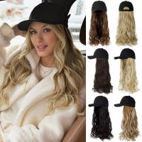 SHANGZI Long Wavy Synthetic Baseball Cap Hair Wig Natural Black Wigs Naturally Connect Synthetic Hat Wig Adjustable For Girl