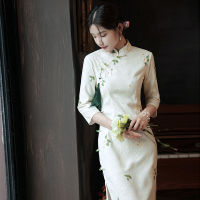 Cheongsam ลูกไม้ระดับไฮเอนด์2021ใหม่ฤดูใบไม้ร่วงสาวแขนยาวที่ดีขึ้นชุดย้อนยุคที่สง่างามสีขาวยาวชุดประจำวัน