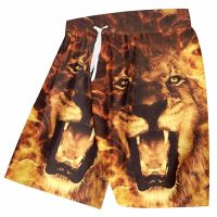 OGKB Unisex Cool Beach Shorts Print Flame Lion King 3D Board Bebermuda Shorts For Womenmen High Waist Elastic Boxers Trousers