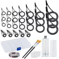 【YF】 33pcs Fishing Rod Tip Guides Repair Kit with Glue Wrapping Thread Stainless Steel Frame Ceramic Guide Ring Building Eye