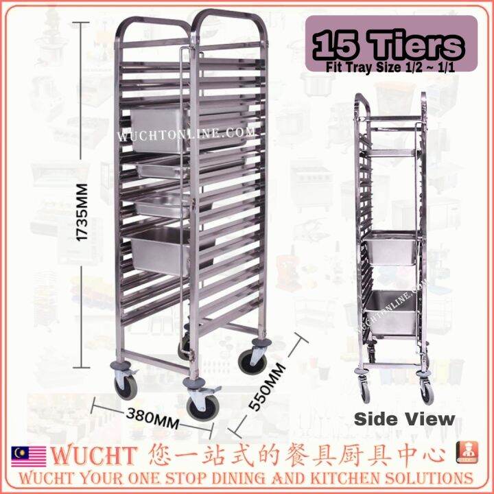 【WUCHT】DIY Stainless Steel Gastronorm Trolley 1/1 GN Trolley GN Cart 15 ...