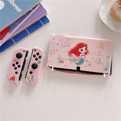 【lz】❆  Anime Mermaid Nintendo Switch Oled Case alta qualidade escudo protetor rosa para Joycon acessórios