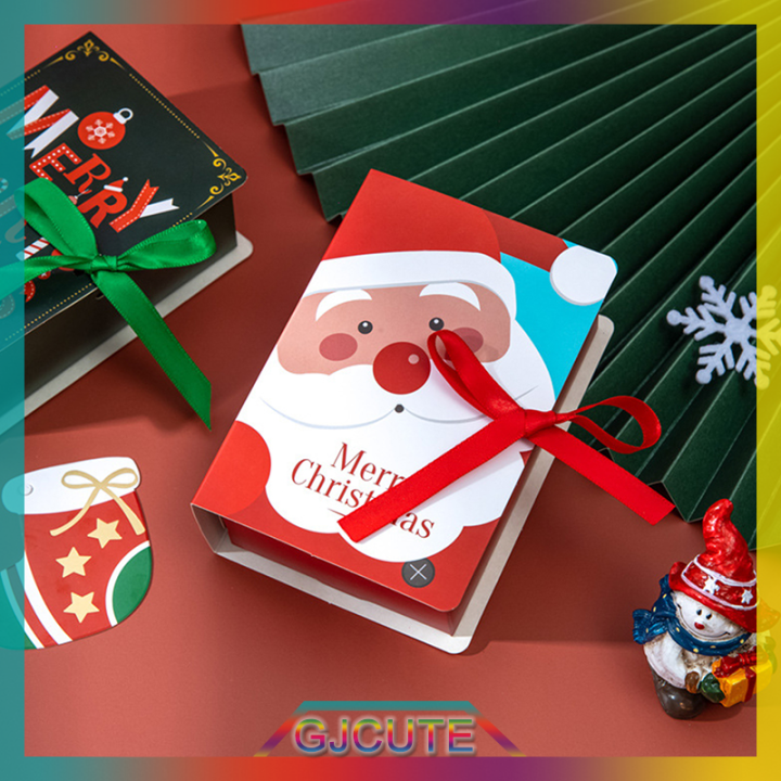 gjcute-ถุงขนมรูปหนังสือกล่องของขวัญซานต้าลูกอมรูปหนังสือของตกแต่งคริสต์มาสของขวัญปีใหม่บ้านงานเลี้ยง