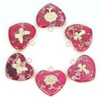 Natural Stone Pendant Tree Cross Red Sea Sediment Inlaid with Gold Heart Pendants For Necklace Making Jewelry Accessory