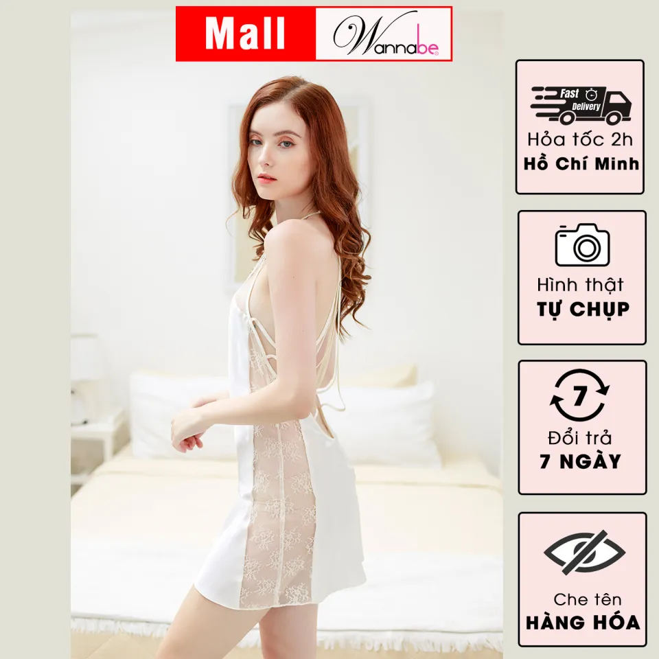 Đầm ngủ WANNABE váy ngủ DNS95 áo ngủ 2 dây lụa mango mềm mịn dạng ống –  Wannabe