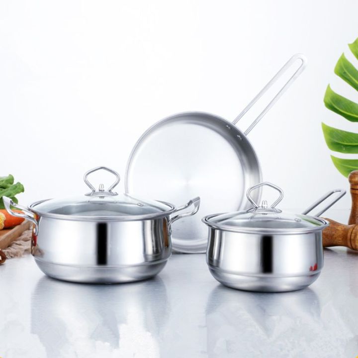 3pcs-stainless-steel-cookware-set-flat-bottom-frying-pan-soup-pot-milk-pot-kit