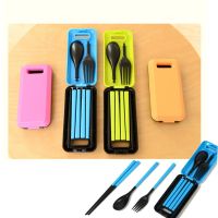 Portable Fold Tableware Three-piece Cutlery Suit With Storage Box Chopstick Fork Spoon Knife High Quality Travel Tableware Set Flatware Sets