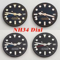 หน้าปัด NH34 GMT หน้าปัดนาฬิกาข้อมือหน้าปัดกลม28.5มม. หน้าปัด S หน้าปัดเรืองแสงสีเขียวเหมาะสำหรับ NH34นาฬิกาข้อมืออุปกรณ์เสริมเครื่องมือซ่อมนาฬิกาข้อมือ