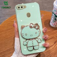 Toosci น่ารักหรูหรา HellKitty เคสเคสโทรศัพท์แบบตั้งได้ชุบกระจกแต่งหน้าเคสหลังแบบนิ่มสำหรับ OPPO A37 A11K A1K A31 A39 A3S A9 A5 A83 A52 A91 A92 A58 A78 F1S A7 A5S A55 F5 F11 F11 F9 F7โปร