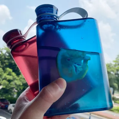 【CC】☄  400ML Bottle A5 Flat Cup With Handle Outdoor Drinks Kettle Notebook Drinkware