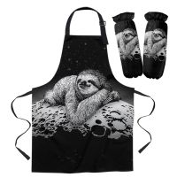 Sloth Moon Lazy Apron Kitchen Bar Restaurant Waiter Sleeveless Housework Woman Kids Aprons Cuff Oven Mitts Aprons