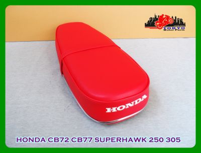 HONDA CB72 CB77 SUPERHAWK 250 305 "RED" COMPLETE DOUBLE SEAT with "CHROME" TRIM // เบาะ สีแดง ผ้าเรียบ มีคิ้วโครเมี่ยม