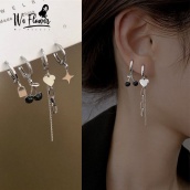 We Flower 4PCs Ins Silver Tassel Chain Heart Black Cherry Dangle Earrings for Women Girls Cool Sweet Earring Set Jewelry