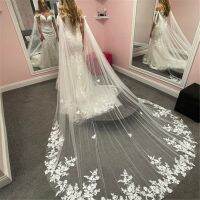 White Ivory Wedding Accessories Lace Appliques Bridal Shoulder Veil Cathedral Tulle Long Cape Cloak Shawl WED Cape Veil Hair Accessories