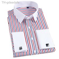 ◐✠◆ Men Shirt Mens Sleeve Business Shirts French Male Striped