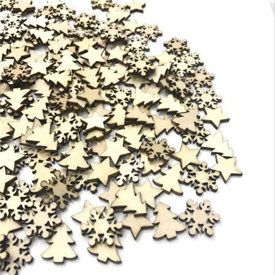500PCS Mix Wood Star DIY Christmas Scrapbooking Party DIY Decorations Chipboard Fashion Wooden Home Decor 15MM Embellishments