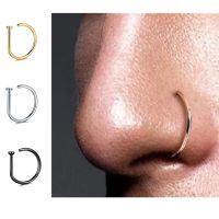 Curved Barbells Fake Nose Piercing D Shaped Tragus Helix Stud Earring Hoop Septum Stainless Steel Ring Nostril Body Jewelry New Body jewellery