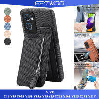 EPTWOO สำหรับ VIVO Y36 Y78 V27 V27E Y16 Y35 Y02S Y15S Y20 Y20S Y20I Y12S Y21 Y21S Y21T Y33 Y33S Y33T Y30 Y30I Y50 Y11 Y12 Y15 Y17 X60 V25 PRO Fiber Grain ฝาพับพร้อมช่องใส่การ์ดเลนส์กล้องป้องกันปลอก SD-XWWLL ฝาหลังกันกระแทก