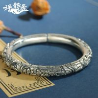 ▼♦▫  Auspicious S999 fine hand cylindrical anaglyph stereoscopic peony female money of carve patterns or designs on woodwork restoring ancient ways bracelet