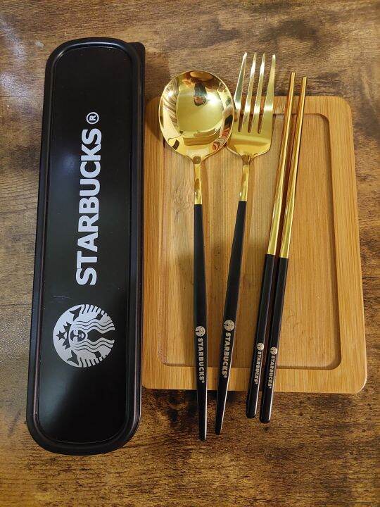 Spoon, Fork and Chopsticks Set (Black) (with case) Lazada PH