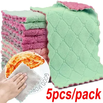 5/10Pcs/Set Thickened Double-layer Absorbent Microfiber Kitchen Dish  Clothes Non-stick Oil Household Cleaning Clothes Wiping Towel Home Kitchen  Tool With Random Color