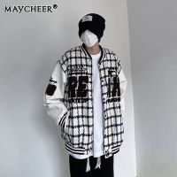 MAYCHEER  เสื้อแขนยาวลายสก๊อตวินเทจสำหรับผู้ชายและผู้หญิงแจ็คเก็ตทรงหลวมฤดูใบไม้ผลิและฤดูใบไม้ร่วง