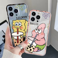 สำหรับ OPPO A16 A15 A16E A16k A95 Reno6 Z 5G A94 A54 A74 4G A53 A76 A96 A12 A5S A52 A92 Lucky Spongebob Happy ปลาดาวแพททริกขอบสี่เหลี่ยม Full Len กรณีป้องกัน