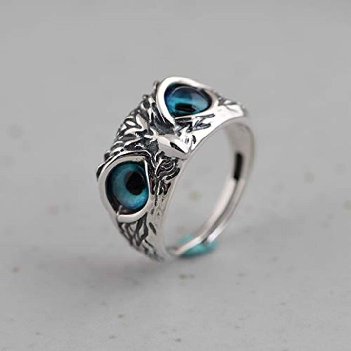 แหวนนกฮูก-charming-วินเทจชายและหญิงตาสีฟ้าโลหะผสมแหวนนกฮูกแหวนสร้างสรรค์ปรับได้อเนกประสงค์