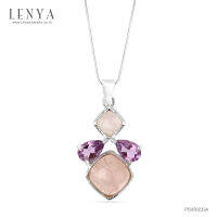 Lenya Jewelry  จี้เงินแท้ ประดับพลอยโรสควอตซ์  และพลอยอเมทิสต์  ดีไซน์เรียบหรู ผสมผสานพลอยรูปทรงหยดน้ำ และ สี่เหลียม ได้อย่างลงตัว