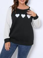 LILAJO Sweatshirt for Women - Plus Heart Print Colorblock Raglan Sleeve Sweatshirt (Color : Black and White, Size : X-Large)